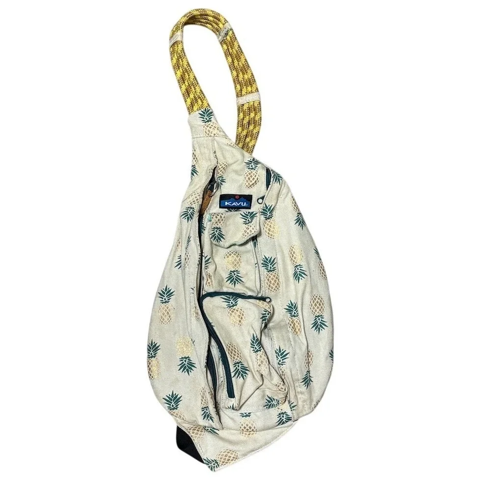 KAVU Mini Rope Sling Bag‎ Unisex Multicolor Pineapple Print Crossbody